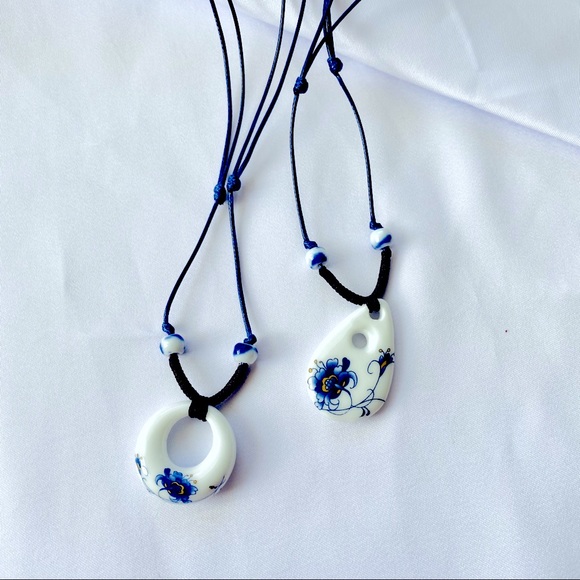 Lagom Studio Jewelry - Ceramic Pendant Charm Flower Necklace BOHO